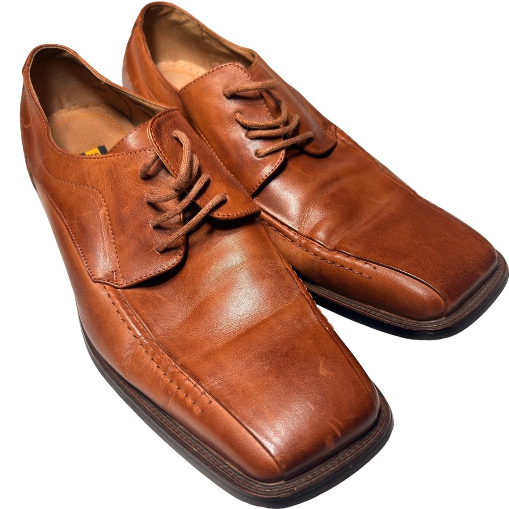 Stacy Adams Mens Tan Brown Leather Square Moc Toe Dress Shoes Oxford 11M